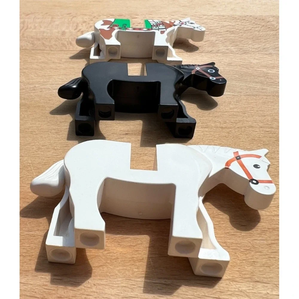 Lot of 3 Used LEGO Horses White Black Painted Saddle Castle Western